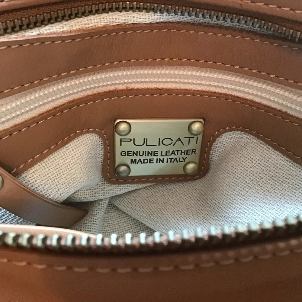 Pulicati Italian Leather Camel Color Handbag - Picture 6 of 13